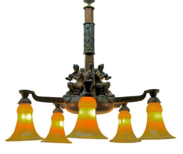 large art deco cast bronze chandelier 4