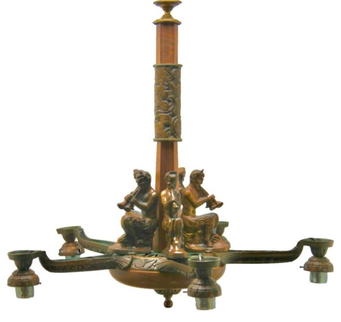 large art deco cast bronze chandelier 8