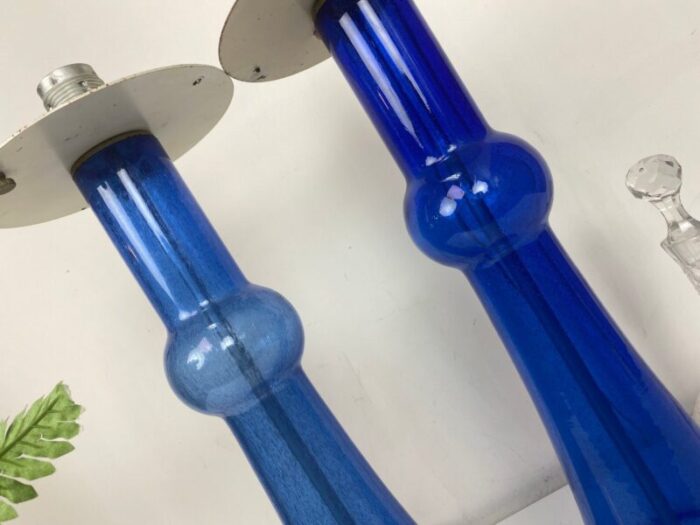 large blue glass lamps from holmegaard denmark 1960s set of 2 8