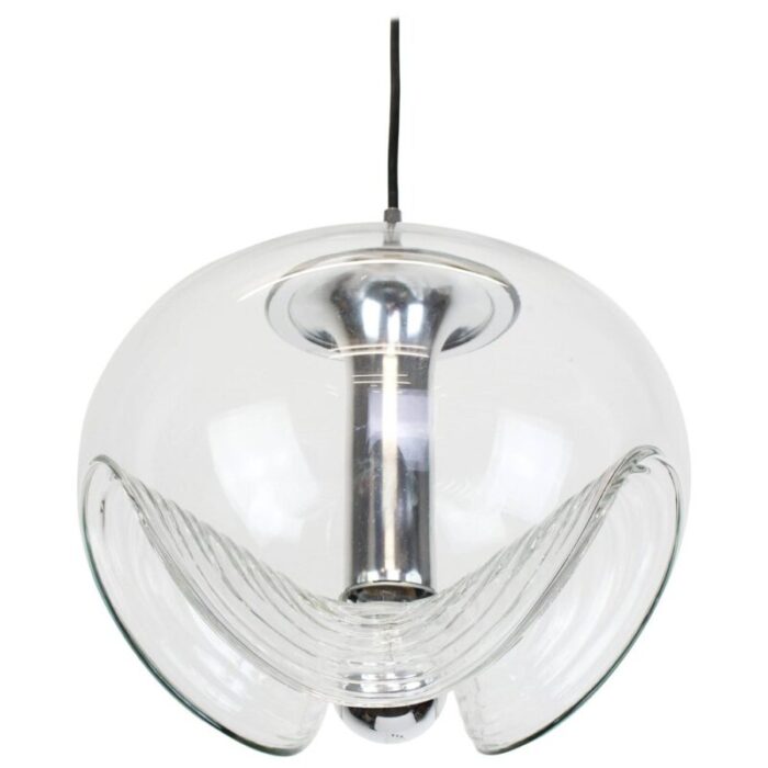 large clear glass pendant light by koch lowy for peill putzler germany 1970s 1