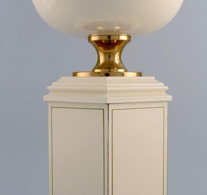 large cream lacquered metal brass table lamp from le dauphin france 1970s 3 scaled