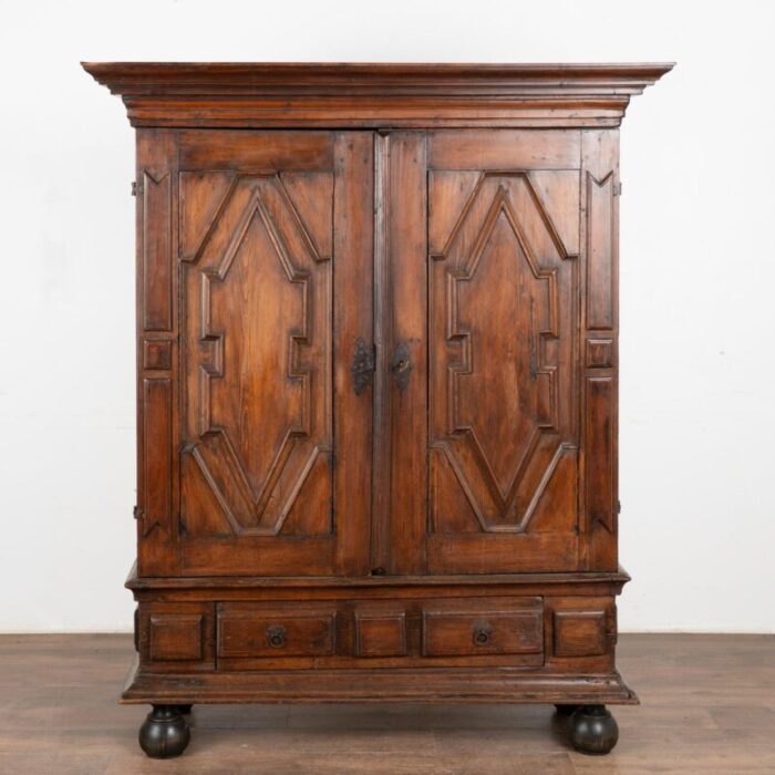 large dark pine two door baroque armoire sweden circa 1800 4483