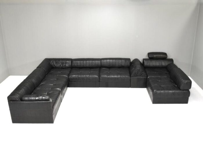 large ds 88 sectional sofa in black leather from de sede switzerland 1970s set of 30 0247