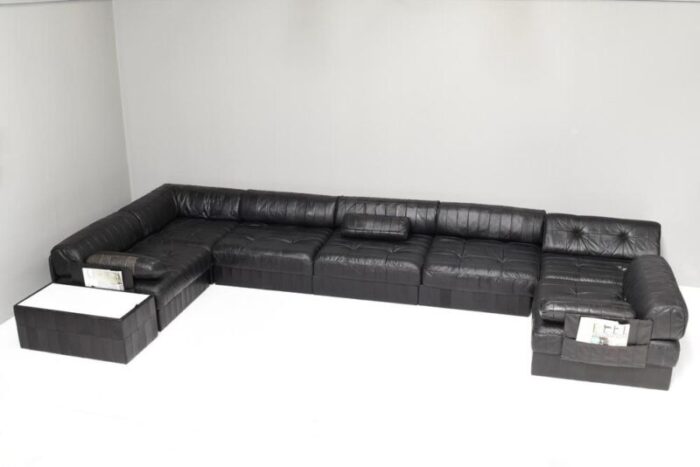 large ds 88 sectional sofa in black leather from de sede switzerland 1970s set of 30 4092