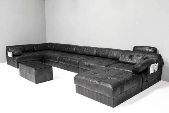 large ds 88 sectional sofa in black leather from de sede switzerland 1970s set of 30 5298