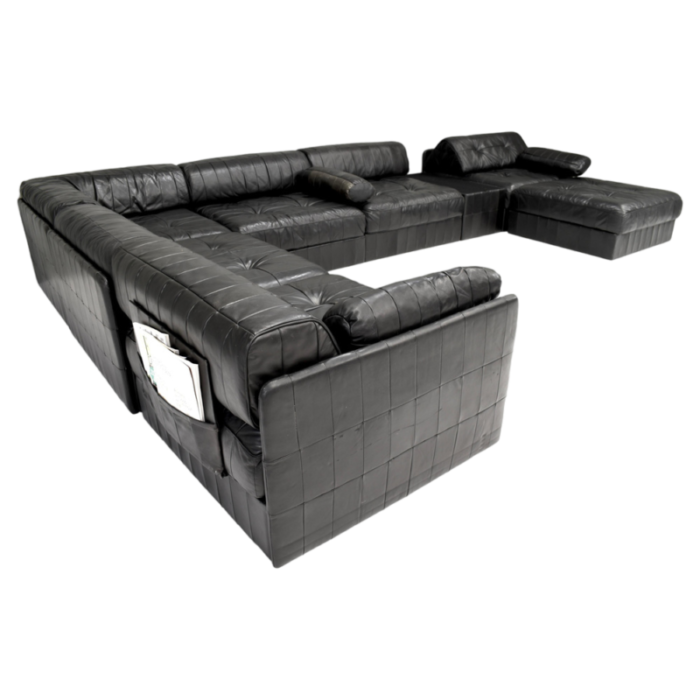 large ds 88 sectional sofa in black leather from de sede switzerland 1970s set of 30 8181