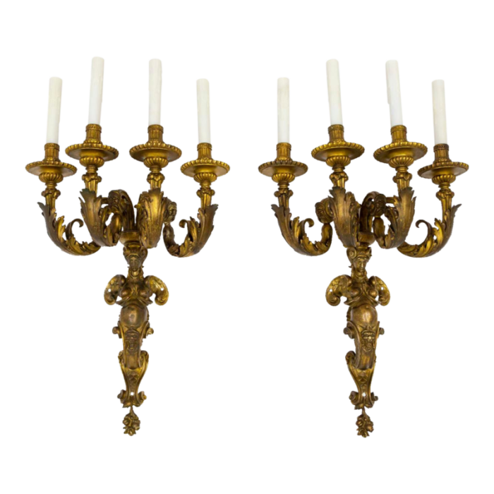 large early 19th century empire bronze 4 light melusina sconces pair 1223