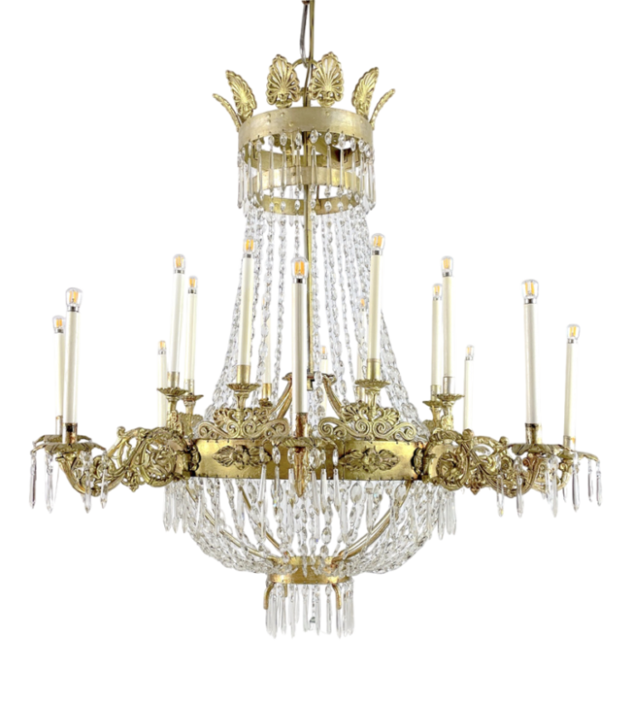 large empire italian golden chandelier with sixteen light crystals 1780s 0839