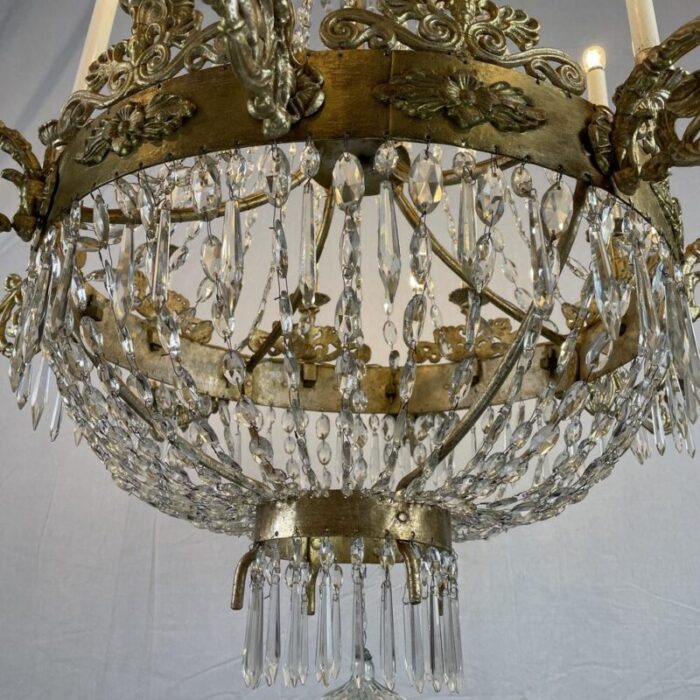 large empire italian golden chandelier with sixteen light crystals 1780s 0919