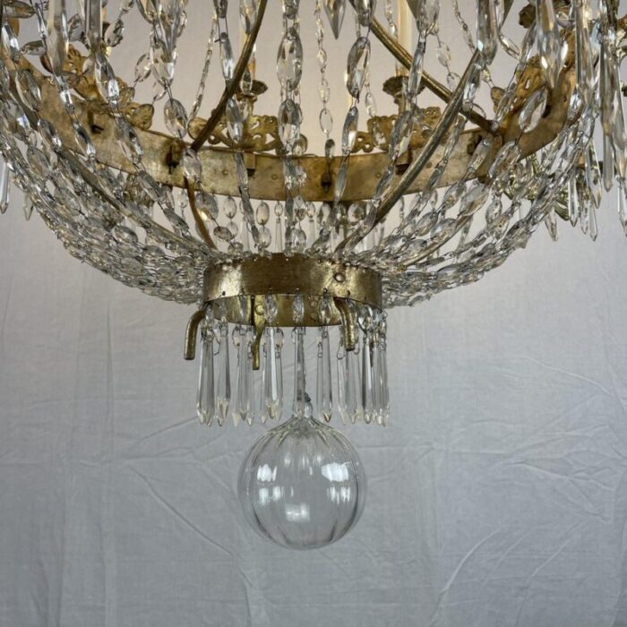 large empire italian golden chandelier with sixteen light crystals 1780s 1030