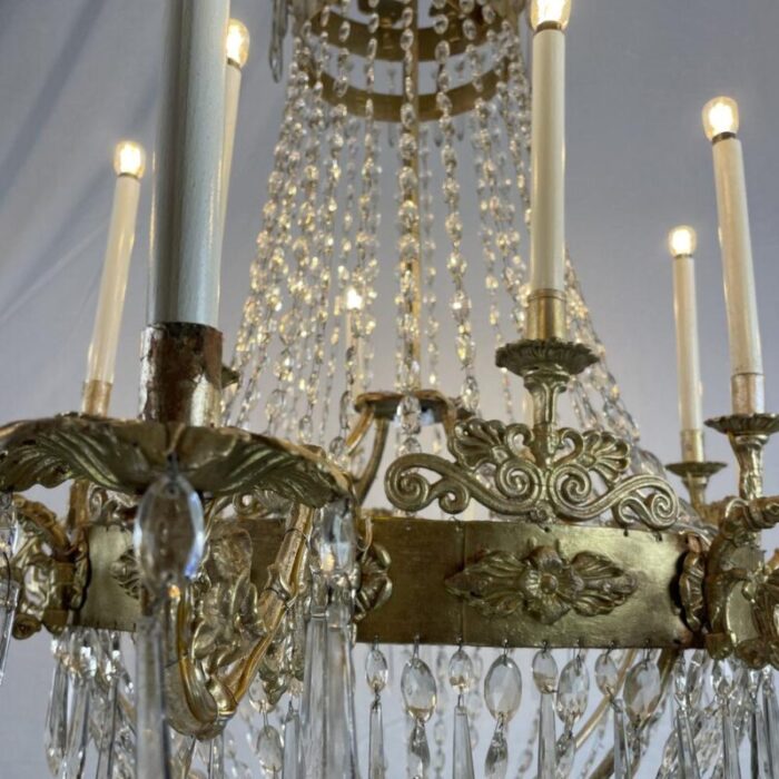 large empire italian golden chandelier with sixteen light crystals 1780s 1724