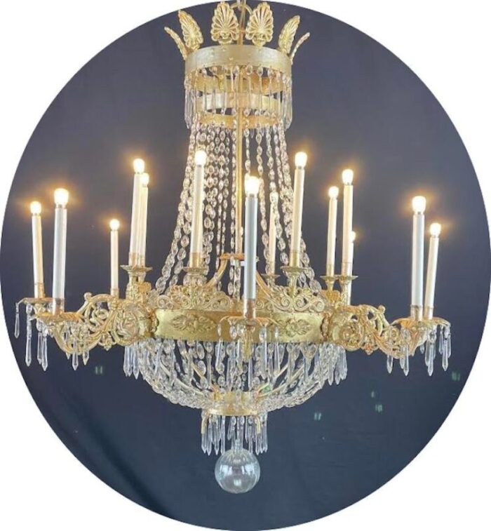 large empire italian golden chandelier with sixteen light crystals 1780s 2804