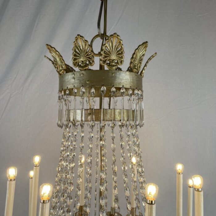 large empire italian golden chandelier with sixteen light crystals 1780s 6128