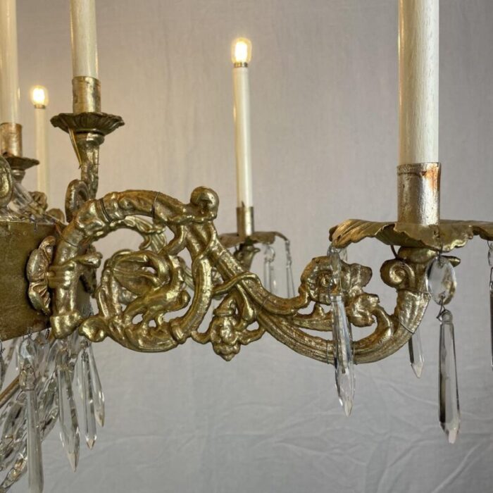 large empire italian golden chandelier with sixteen light crystals 1780s 7505