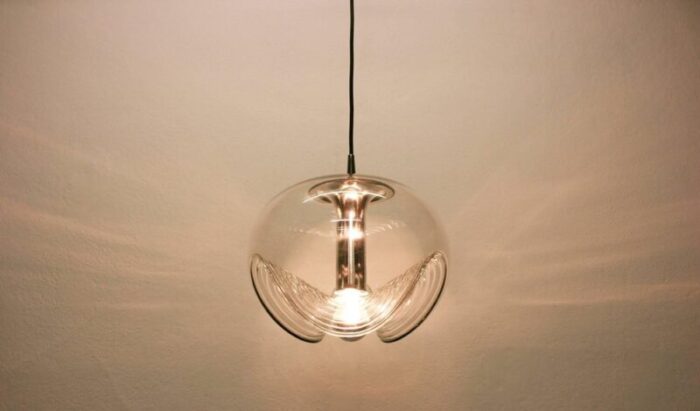 large german clear glass pendant light by koch lowy for peill putzler 1970 4