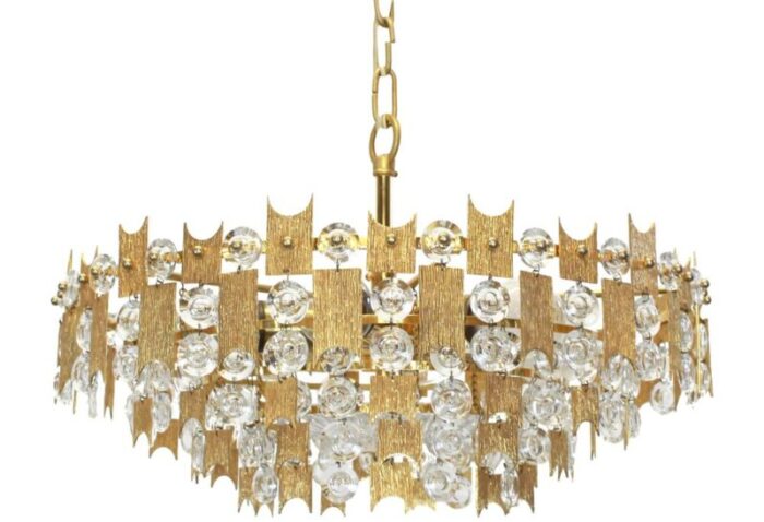 large german gilt brass and crystal glass chandelier by palwa 1960s 2