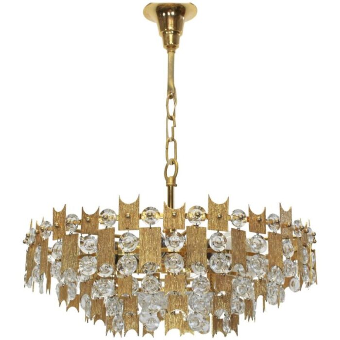 large german gilt brass and crystal glass chandelier by palwa 1960s 3