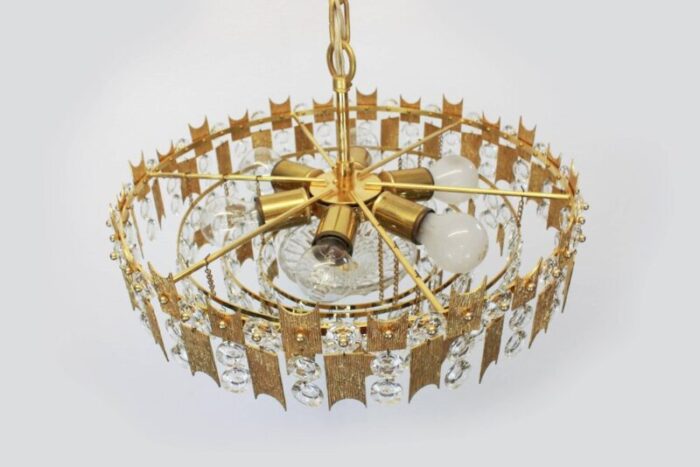 large german gilt brass and crystal glass chandelier by palwa 1960s 4