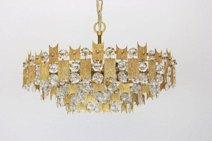 large german gilt brass and crystal glass chandelier by palwa 1960s 5