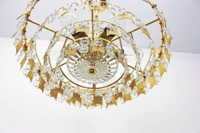 large german gilt brass and crystal glass chandelier by palwa 1960s 7