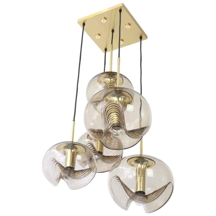 large german smoked glass cascade chandelier from peill putzler 1970s 1