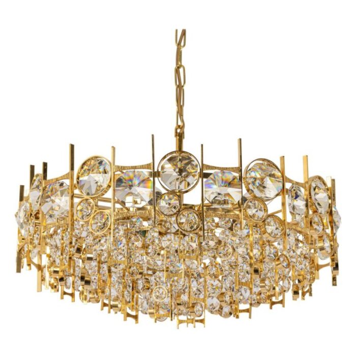 large gilt brass and crystal chandelier from palwa germany 1970s 1