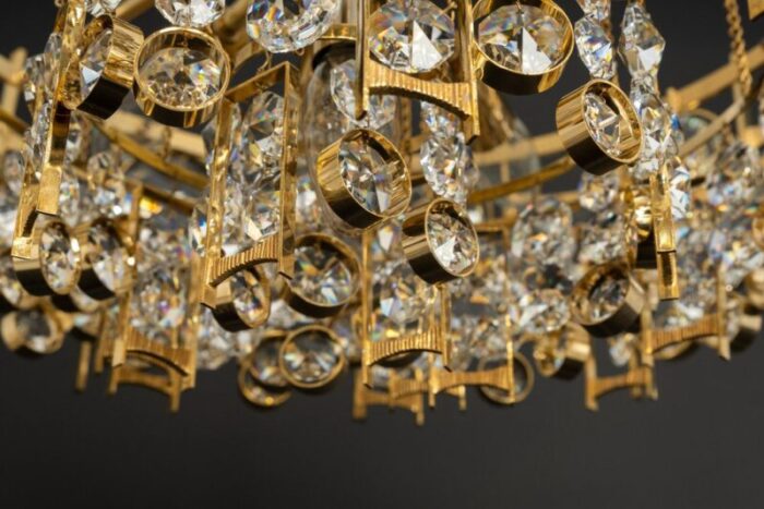 large gilt brass and crystal chandelier from palwa germany 1970s 10