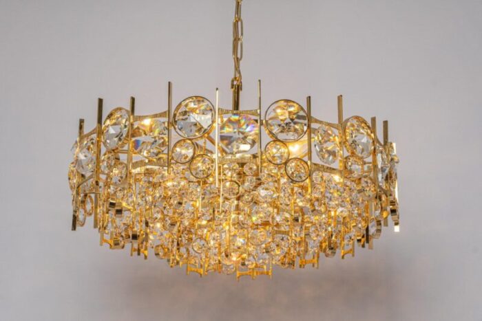 large gilt brass and crystal chandelier from palwa germany 1970s 6