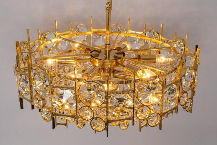 large gilt brass and crystal chandelier from palwa germany 1970s 7