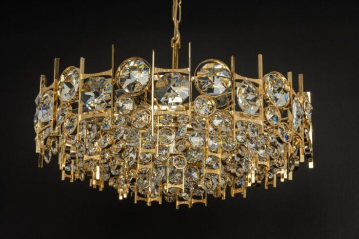 large gilt brass and crystal chandelier from palwa germany 1970s 8