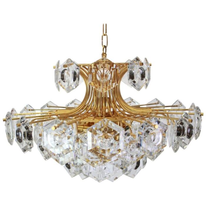 large gilt brass and crystal glass chandelier from kinkeldey germany 1960s 1