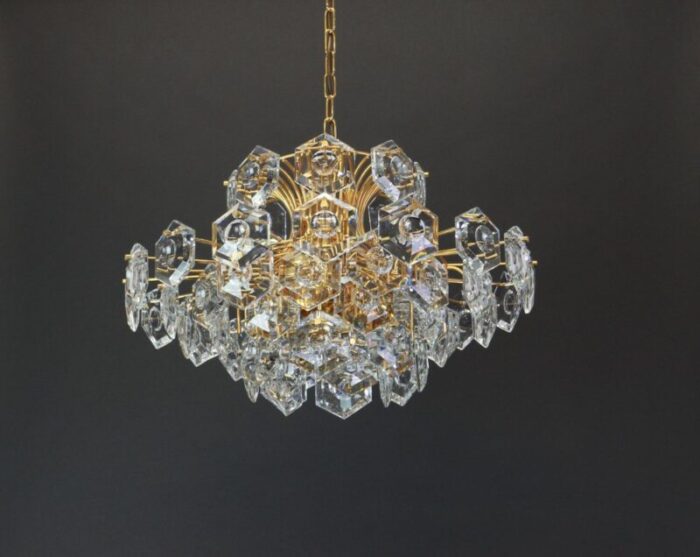 large gilt brass and crystal glass chandelier from kinkeldey germany 1960s 12