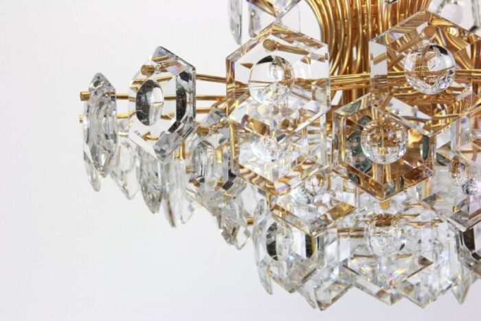 large gilt brass and crystal glass chandelier from kinkeldey germany 1960s 13