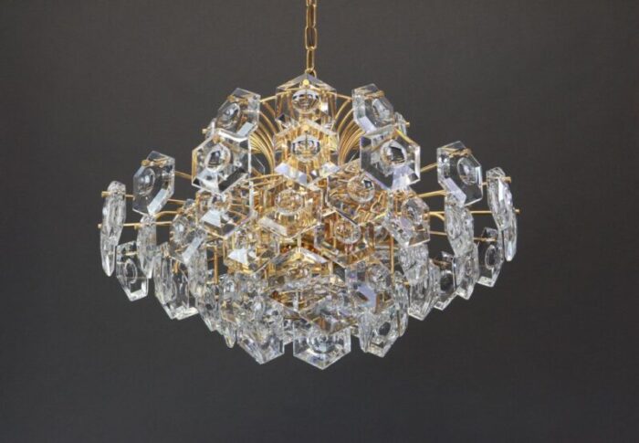 large gilt brass and crystal glass chandelier from kinkeldey germany 1960s 2