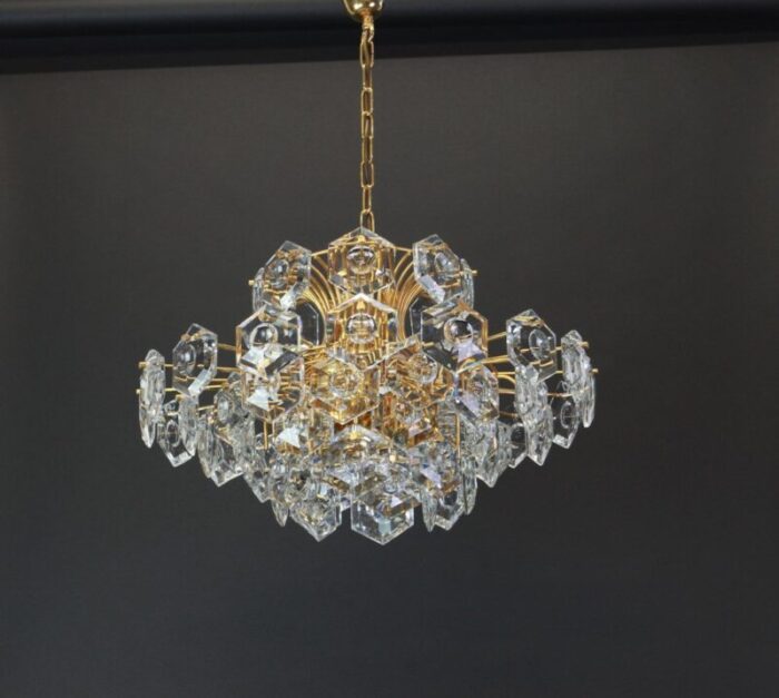 large gilt brass and crystal glass chandelier from kinkeldey germany 1960s 3