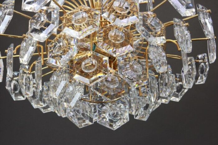 large gilt brass and crystal glass chandelier from kinkeldey germany 1960s 4