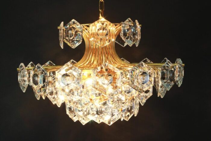 large gilt brass and crystal glass chandelier from kinkeldey germany 1960s 5