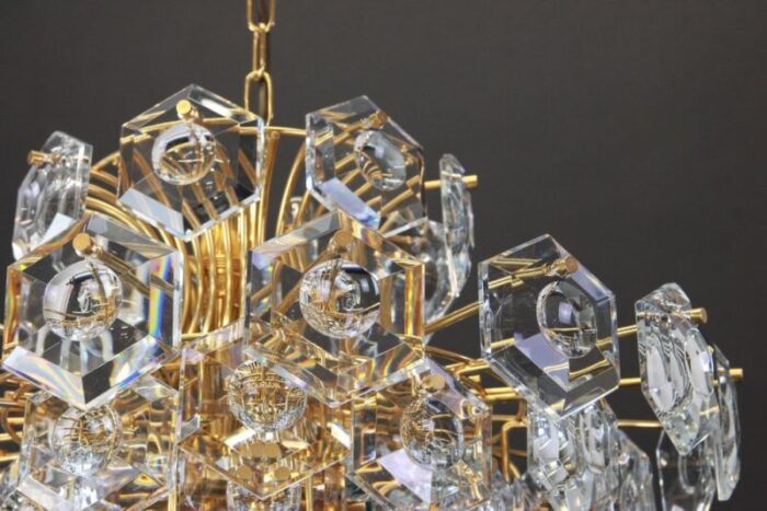 large gilt brass and crystal glass chandelier from kinkeldey germany 1960s 6