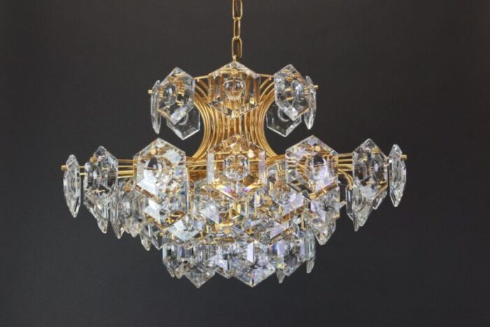 large gilt brass and crystal glass chandelier from kinkeldey germany 1960s 7