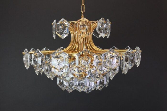 large gilt brass and crystal glass chandelier from kinkeldey germany 1960s 8