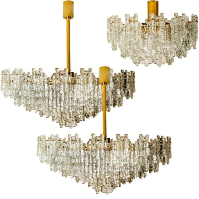 large glass flush mount chandeliers by j t kalmar 1960s 13