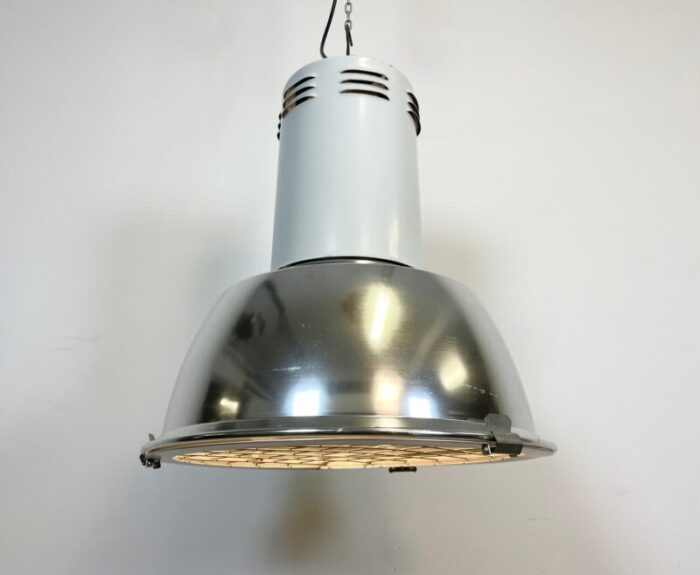 large industrial aluminium lamp with iron grid from siemens 1980s 10