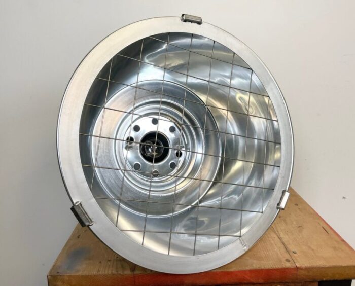 large industrial aluminium lamp with iron grid from siemens 1980s 12