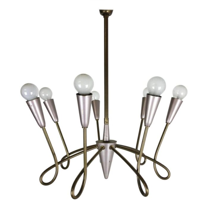 large italian brass hanging chandelier light sconces in the style of stilnovo 1950s 1