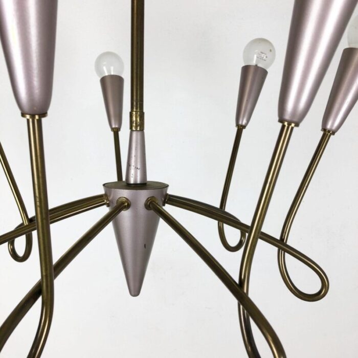 large italian brass hanging chandelier light sconces in the style of stilnovo 1950s 14