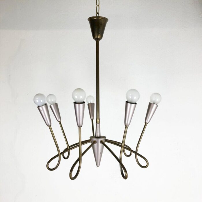 large italian brass hanging chandelier light sconces in the style of stilnovo 1950s 2