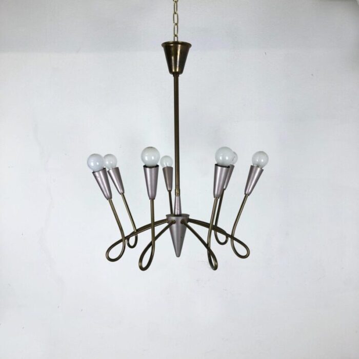 large italian brass hanging chandelier light sconces in the style of stilnovo 1950s 3