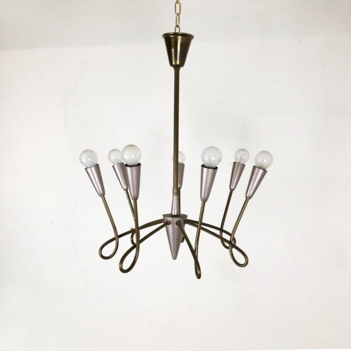 large italian brass hanging chandelier light sconces in the style of stilnovo 1950s 4