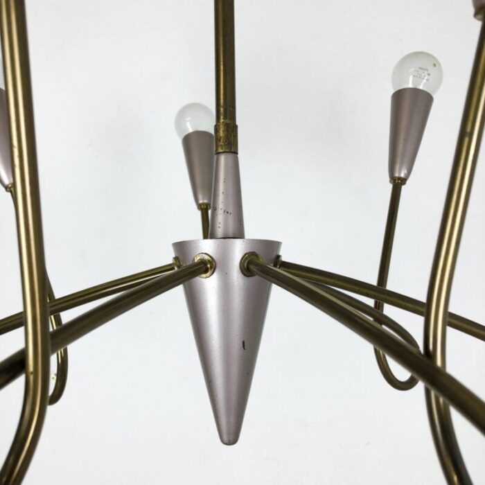 large italian brass hanging chandelier light sconces in the style of stilnovo 1950s 6