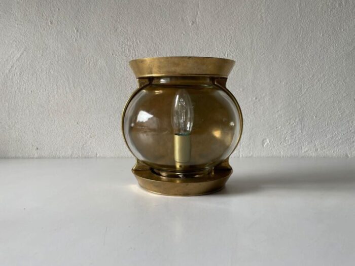 large italian bronze rectangle round glass ship wall lamp 1950s 1